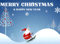Merry Christmas And Happy New Year Santa Skiing
