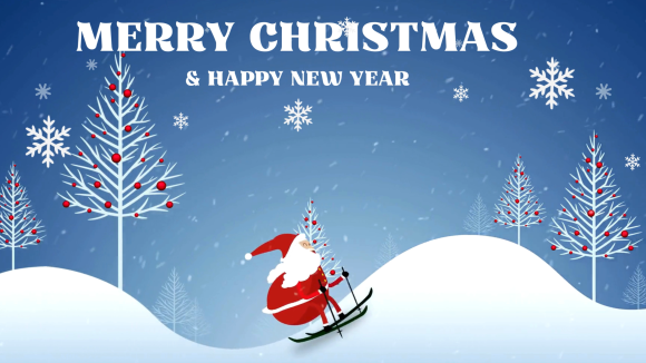 Merry Christmas And Happy New Year Santa Skiing